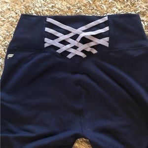 Fabletics Power Hold Athletic Leggings - Navy w/ Strappy Details - Sz M